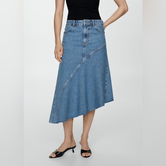 MANGO Asymmetrical Denim Skirt Size XS NWT - Picture 2 of 6